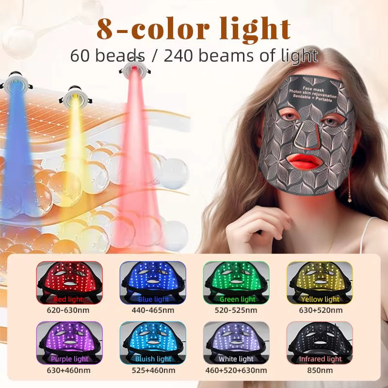 Silicone Led Face Mask 8 Colors Red Light Therapy Infrared Flexible Soft Mask Led Therapy anti Aging Advanced Photon Mask