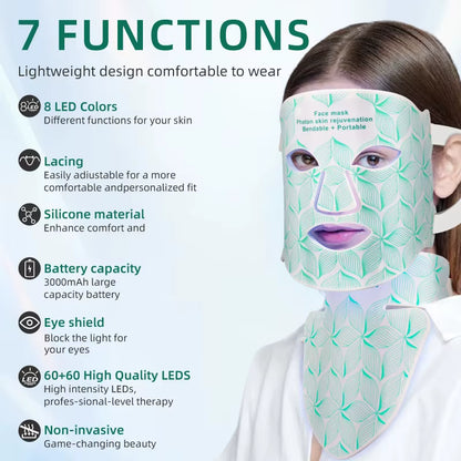Silicone Led Face Mask 8 Colors Red Light Therapy Infrared Flexible Soft Mask Led Therapy anti Aging Advanced Photon Mask